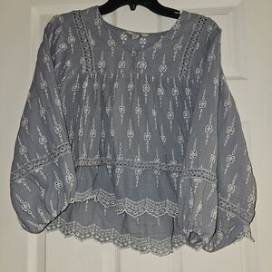 American Eagle Eyelet Embroidered Cropped Peasant Blouse Size Small